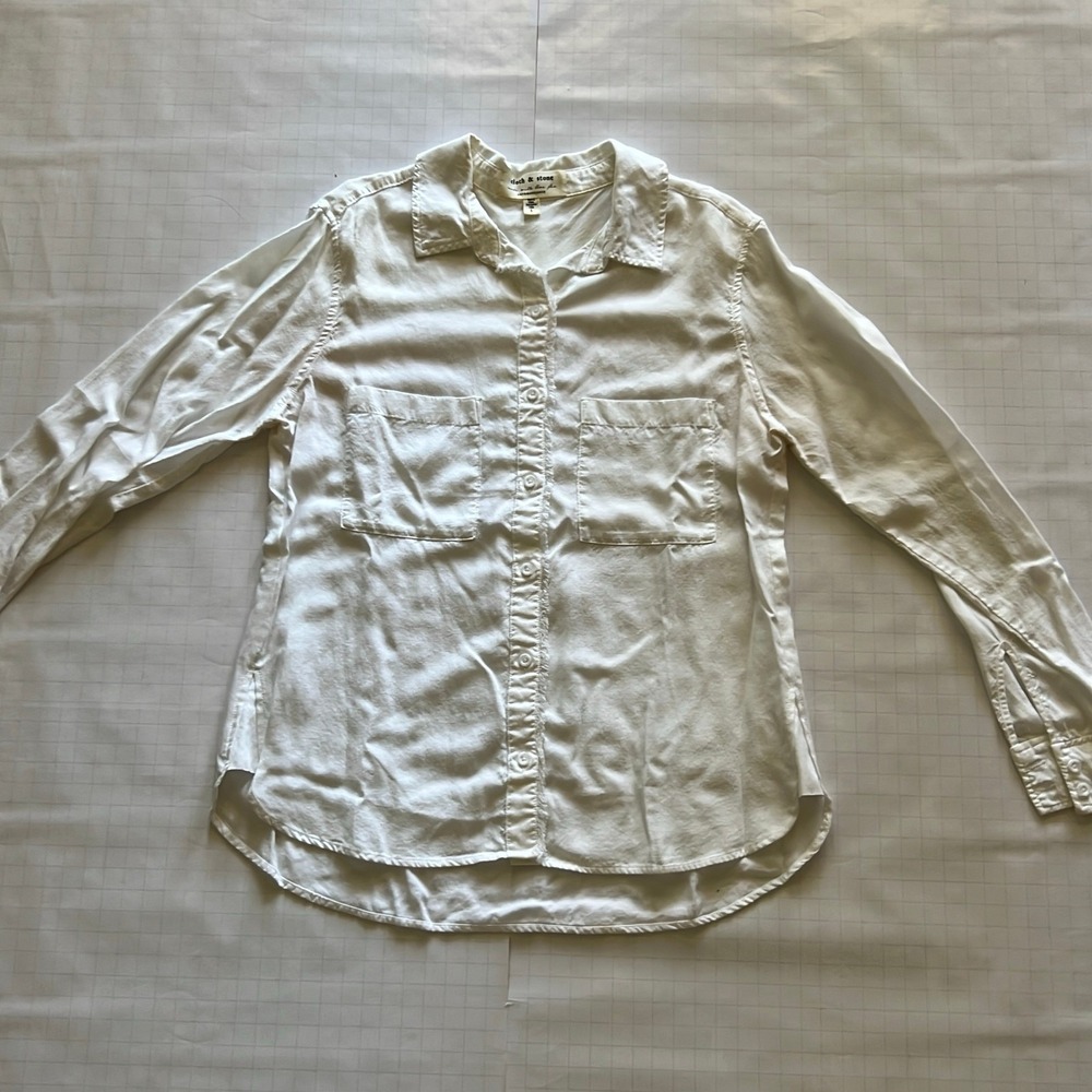 Cloth & Stone Women's Button-Up Shirt L White Tencel Lyocell Long Sleeve Casual